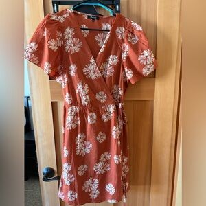 Madewell Floral Wrap Dress in Rust Orange